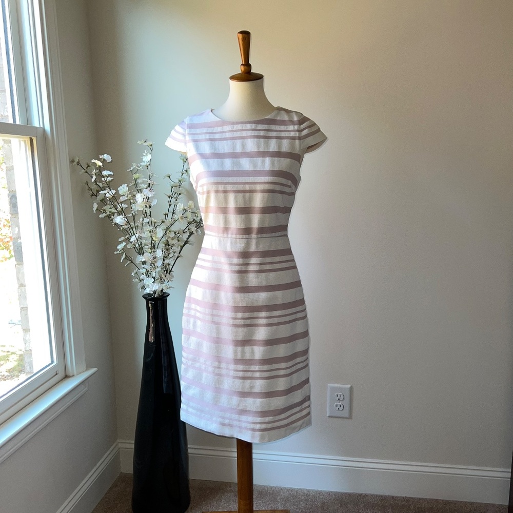 J. Crew Pink and White Striped Cap Sleeve Suiting Dress Size 2